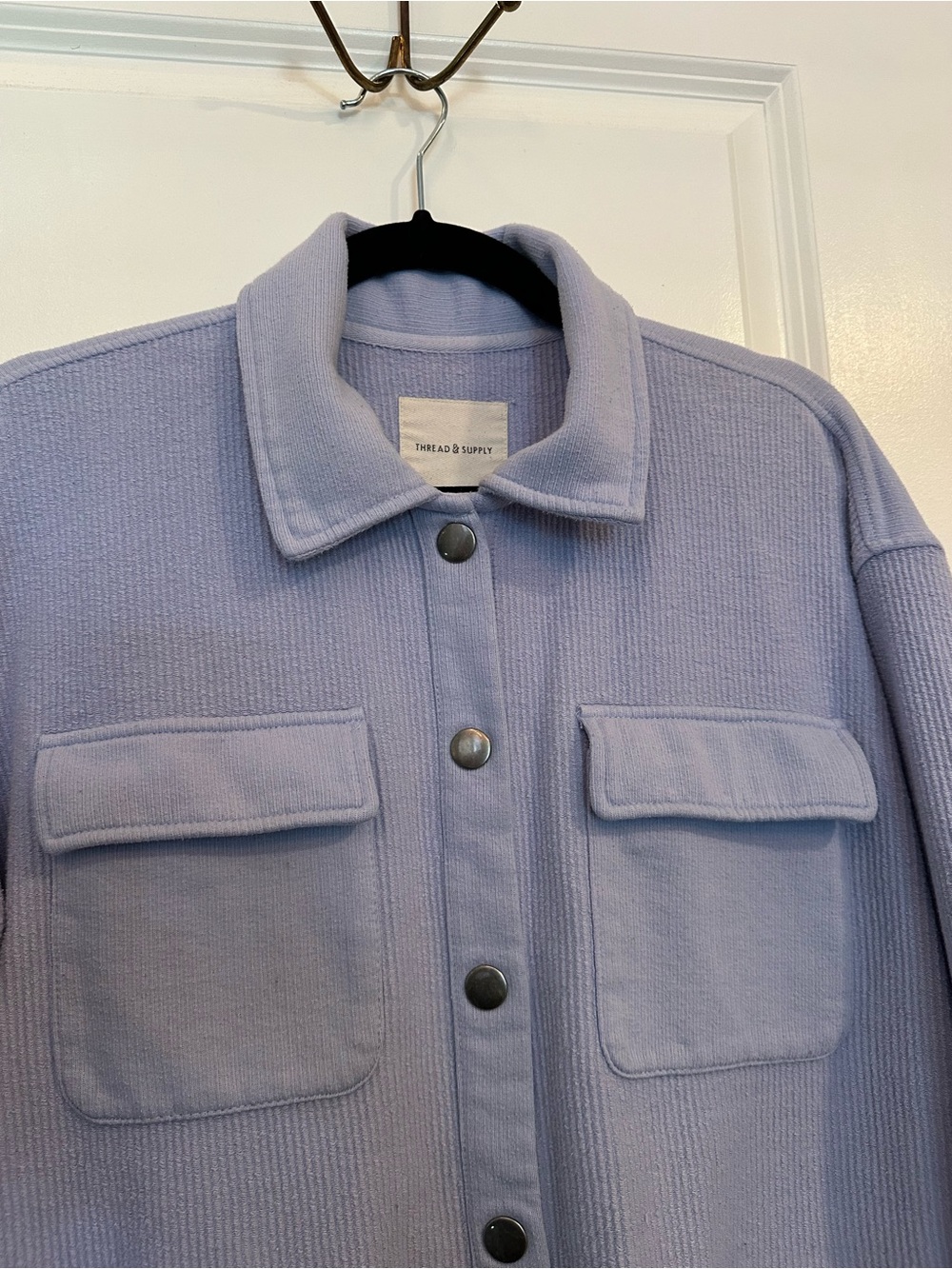 Thread & Supply Medium Light Blue Ribbed Shacket with Snaps - Picture 4 of 9